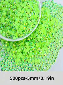 2000pcs 3-6mm Fluorescent Green Flat Resin Rhinestones, Round Jelly Gemstones For Making Accessories Shoes, Clothes, Cosmetics, Bags, Decoration - Fluorescent green - View 7