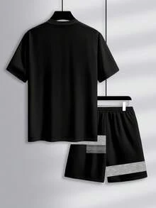 Gym Rark Men's Letter Print Short Sleeve Top And Drawstring Waist Shorts Casual Daily Sports Suit, Gym - Multicolor - View 2