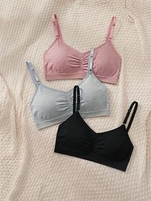 SHEIN MOD 3pcs/Set Bra Camisole Lipit Tanpa Kawat Warna Polos - MultiWarna - View 3