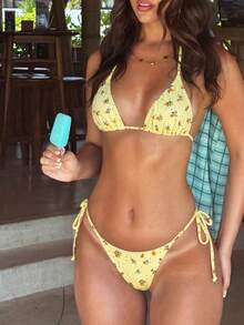 Swim Mod Women's Spring/Summer Jacquard Fabric Random Print Halter Bikini Set - Multicolor - View 4