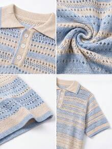 Manfinity Hypemode Men's Summer Vacation Contrast Color Hollow Out Knit Short Sleeve Top - Baby Blue - View 4