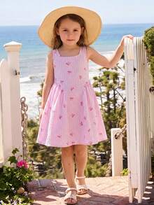Emery Rose Kids Emery Rose Kids Váy hai dây dệt kẻ sọc thường ngày cho bé gái - Hồng - Xem 6