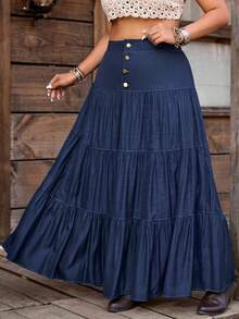 Nubod Falda casual romántica de estilo francés para talla grande - Azul - Ver 8