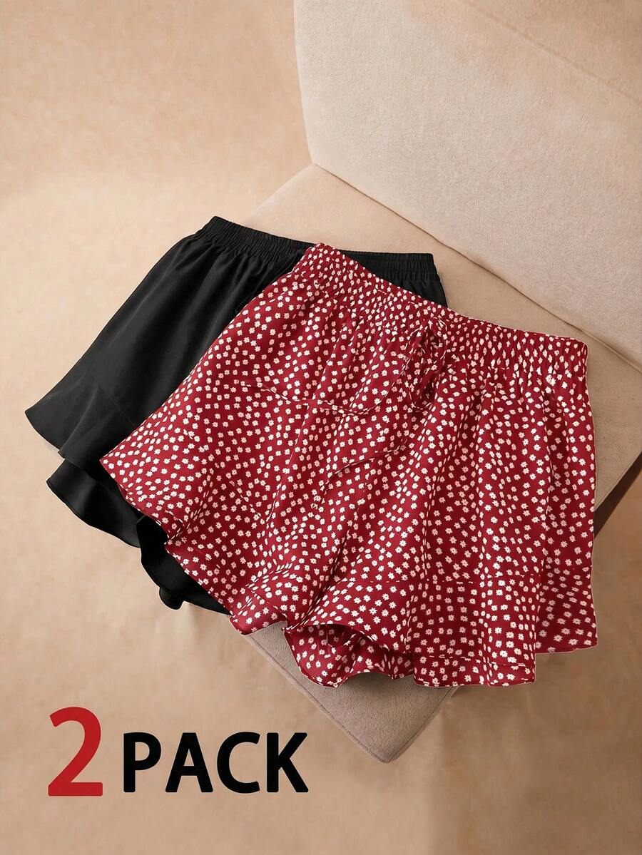 Elaquor Plus Size Solid Color Shorts With French Ruffle Hem