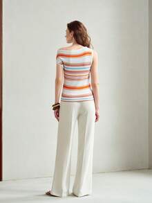 MOTF PREMIUM STRIPED KNIT ASYMMETRICAL SHOULDER TOP, SPRING/SUMMER - White - View 3