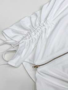 GlowEve CURVE Women's Irregular Diagonal Zip Sleeveless Top, Double Side Drawstring Ruched Slim Knit Vest For Spring Summer Office Layering - White - View 3