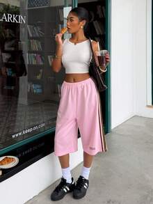 Muchica Summer Casual Colorblock Striped Loose Shorts - Pink - View 8