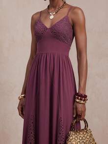 Zivah 2026 Spring/Summer New Dark Purple Lace Patchwork A-Line Long Dress,Boho Summer Holiday Vacation,Suitable For Music Festivals,Beach & Wedding Guest - Purple - View 9