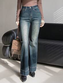 Dazy-Less Women'S Flare Jeans Old Money Style Business Casual Woman Work Clothes - Medium Wash - View 7