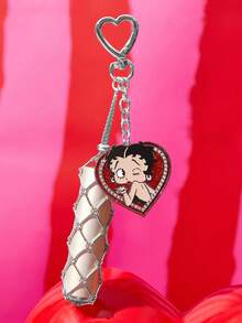 Betty Boop x SHEIN 時尚鋅合金閃亮水鑽奢華精緻包包吊飾，紀念品收藏品，可用於送禮、裝飾錢包、書包、後背包、汽車配件，心形掛鉤，口紅及口紅收納袋 - 彩色 - 查看 5