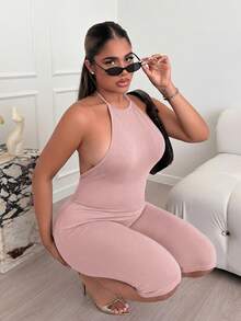 Maria Perezxox 无缝针织露背性感连体裤 - 淺粉色 - 查看 6