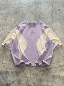 AXEPEAK Camiseta holgada de verano de color contrastante para hombres de talla grande, de moda casual y para uso diario - Morado - Ver 1