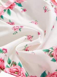 ROMWE Fairycore Áo hai dây nữ phong cách retro cottagecore in hoa, xếp nếp, thêu hoa hồng 3D. - Hồng - Xem 4