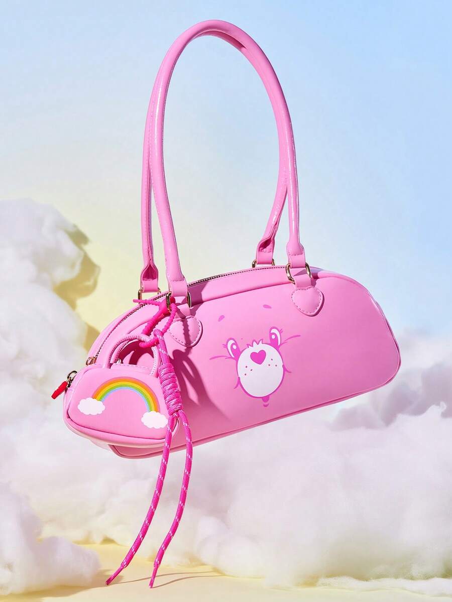 SHEIN X Care Bears Cartoon Pattern Printed Decorative Shoulder Bag, Pendant Small Bag, Suitable For Travel, Commuting, Outings, Etc., Suitable For Students, Women, Cheer Bear - Pink - View 1