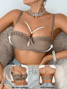 SHEIN Women Bras With Underwire, Simple Solid Color Design - Coffee Brown - View 3