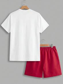 Sorvial Men's Casual Letter Print Round Neck Short Sleeve T-Shirt And Woven Shorts Set, Summer, Holiday - Multicolor - View 4