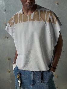 NEON BLANC 男士街頭時尚白色針織圓領字母印花針織背心，適合夏季 - 淺灰色 - 查看 4