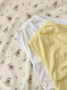 SHEIN 2件套少女/青少年女孩黄白针织休闲褶皱不对称肩部修身短款上衣，买一送一 - 黃色 - 查看 7