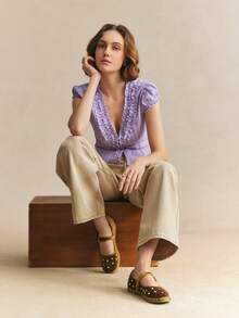 Rosivie Ladies Vintage Rivet Suede Mary Jane Flats - Camel - View 6