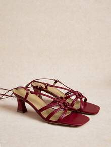 Rosivie Spring And Summer Fashion Burgundy Strappy Open-Toed High-Heeled Sandals - Burgundy - View 4