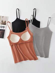 GlowEve 3pcs Anti-Flashing Camisole Set With Built-In Padded Bra, Comfortable - Multicolor - View 5