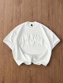 TOKVUE 男士白色夏季街頭風城市度假短袖T恤，刺繡印花，舒適日常穿著，送給男友/丈夫的禮物，休閒聚會 - 白色 - 查看 3