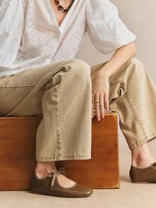 Rosivie Women's Casual Versatile Commuting Simple Lace-Up Flats - Coffee Brown - View 8