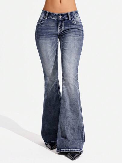 Jeanoix Quần jeans ống loe thời trang Y2K dành cho nữ cỡ lớn, đa năng.