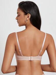 DesireSculpt Contrast Lace Bow Front Bra Lingerie - Apricot - View 2