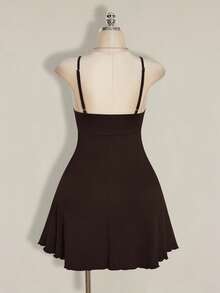 SHEIN ICON Vestido de verano de talla grande para mujer con cordón frontal y tirantes - Marrón - Ver 2