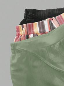 SHEIN Essnce Set Celana Panjang Wanita Kasual 3 Potong dengan Ikat Pinggang dan Kantong, Model Lurus, Cocok untuk Musim Panas - MultiWarna - View 3