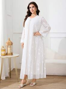 Al Najma Plus Size Women's Floral Embroidered Loose Elegant Modest African Arabic Dress Wedding White Summer - White - View 3