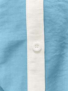 Balvessa Women's Linen-Like Loose Patchwork Long Casual Dress - Sky Blue - View 5