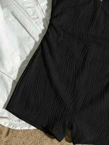 SHEIN Baju Renang Terusan Rajut Bertekstur Model Halter dengan Hiasan Bintang Laut Aprikot dan Logam untuk Liburan Pantai Kasual Remaja Perempuan, Pakaian Renang Minimalis Pas Badan - Hitam - View 4
