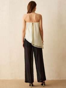 CielaLinda Bộ đồ hai mảnh dành cho nữ, chất liệu TENCEL Lyocell, gồm áo không tay vạt lệch và quần dài, thích hợp mặc mùa hè. - Đen và trắng - Xem 2