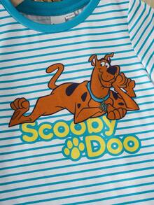 SCOOBY-DOO X SHEIN Áo liền quần tay ngắn in chữ hoạt hình và sọc cho bé trai mùa hè, kiểu dáng thường ngày. - màu xanh lá - Xem 4
