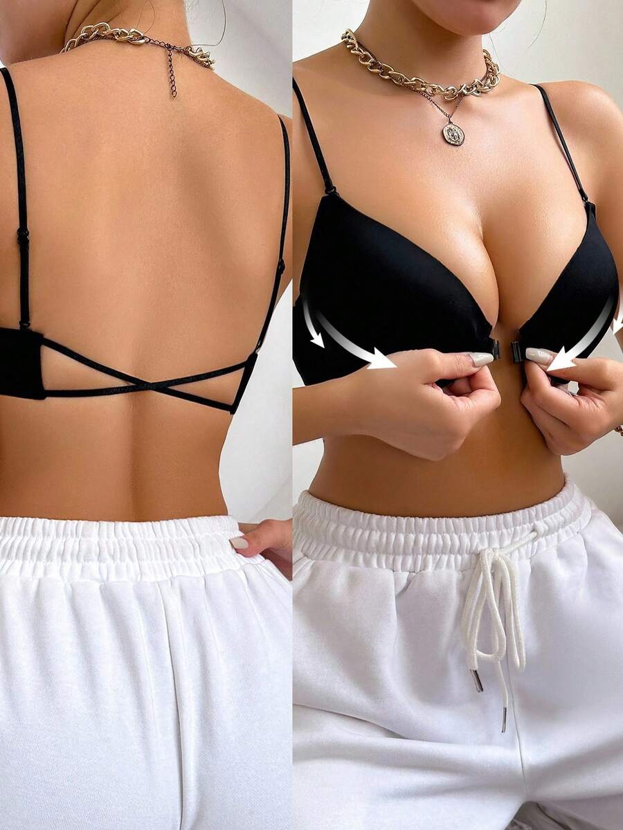 Bralution Quý cô Màu thuần Trở lại Vượt qua & Mặt trước Khóa Bras - màu đen - Xem 1
