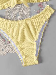 Swim Mod Women's Solid Color Ruffle Twist Bandeau Bikini Set - Yellow - View 4