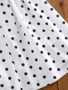 SHEIN Váy thường ngày thắt nơ trước in chấm bi cho bé gái - Đen và trắng - Xem 7
