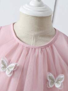 SHEIN Glamorique Kids 女婴甜美梦幻粉色网纱连衣裙，饰有精致可爱的3D蝴蝶结，适合外出、度假、各种场合的拍照，夏季连衣裙，夏季服装 - 粉色 - 查看 6