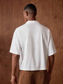 AKNOTIC Men's Drop Shoulder Short Sleeve Casual Button-Front Shirt, Versatile For Summer - White - View 5