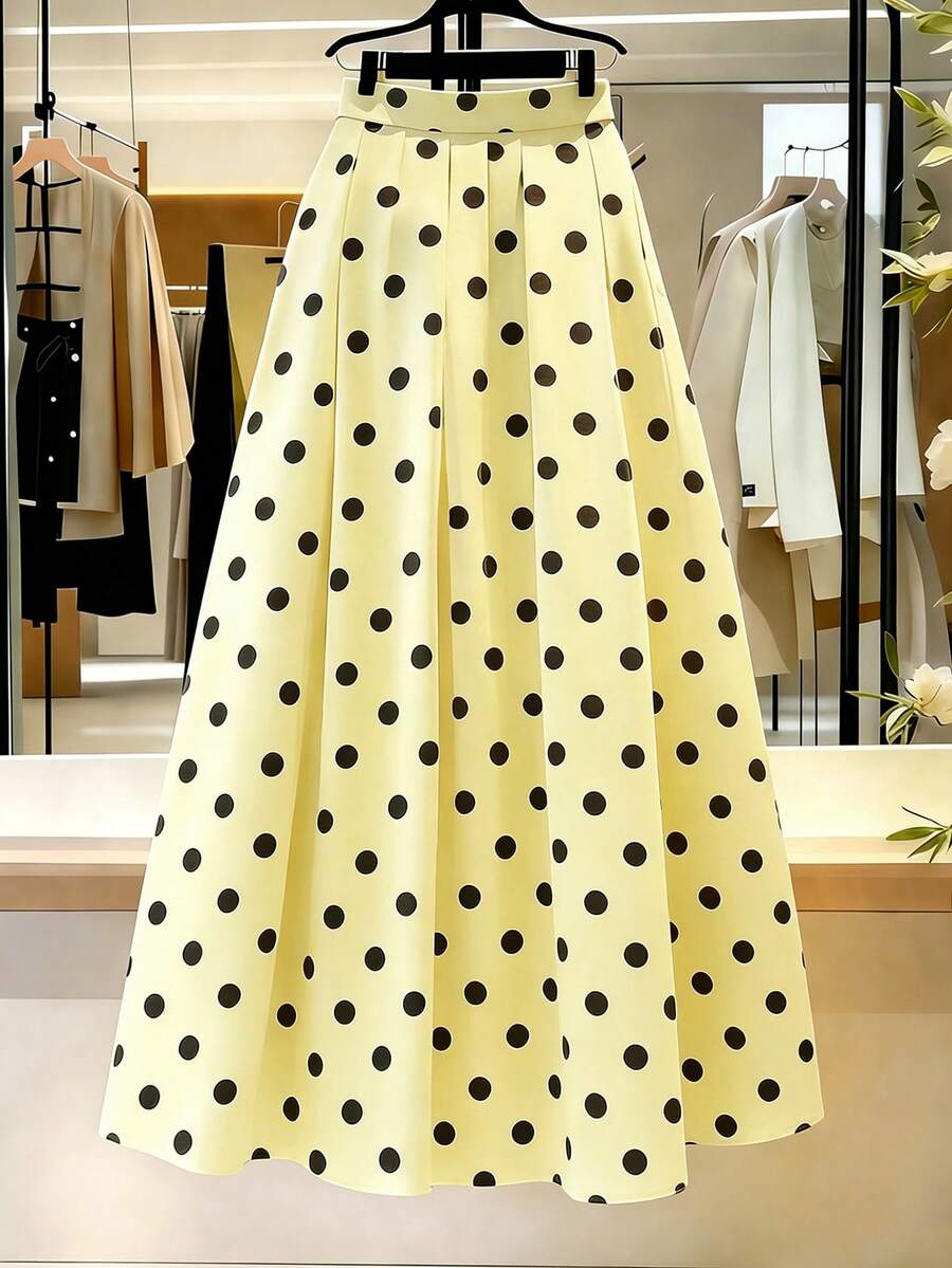 Franclia Women's Gradient Heart Pattern Elastic Waist Casual Everyday Commute Outing Valentine's Day Date Mid-Length Skirt, Spring/Summer - Light Yellow - View 1