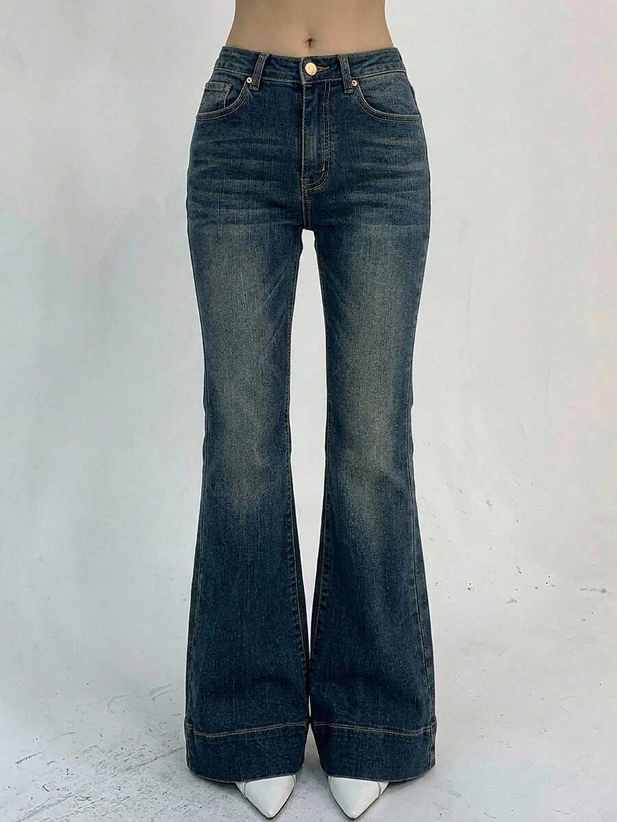 Dazy-Less Women'S Flare Jeans Old Money Style Business Casual Woman Work Clothes - Medium Wash - View 1