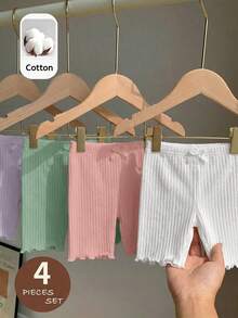 SHEIN 4 pièces/set Leggings ajustés de couleur unie pour jeune fille - Multicolore - Voir 6