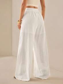PETITE Pantalones casuales sueltos con bolsillos en diagonal y cordón en la cintura de unicolor - Blanco - Ver 2