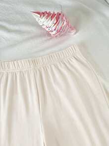 Firerie Kids Firerie Kids Tween Girls' Rose Decor Ruched Asymmetrical Shoulder T-Shirt & Matching Solid Color Pants Set, Apricot - Apricot - View 5