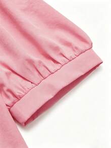 SHEIN CURVE+ 女士春夏立领泡泡袖优雅短袖衬衫，适合约会、通勤、与朋友聚会等场合 - 西瓜粉 - 查看 3