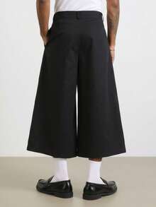 Manfinity Hypemode Men's Solid Color Pocket Wide Leg Loose Cropped Pants - Black - View 3