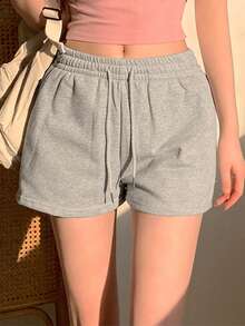DAZY Women's Plain Drawstring Casual Shorts, Perfect For Daily Wear In Spring And Summer Sweater Shorts - Grey - View 4
