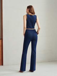 MOTF PREMIUM WOMEN'S CONTRAST TRIM FLARE JEANS - Blue - View 2